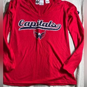 New Capitals V-neck long sleeve t-shirt. Size‎ S. NWT.